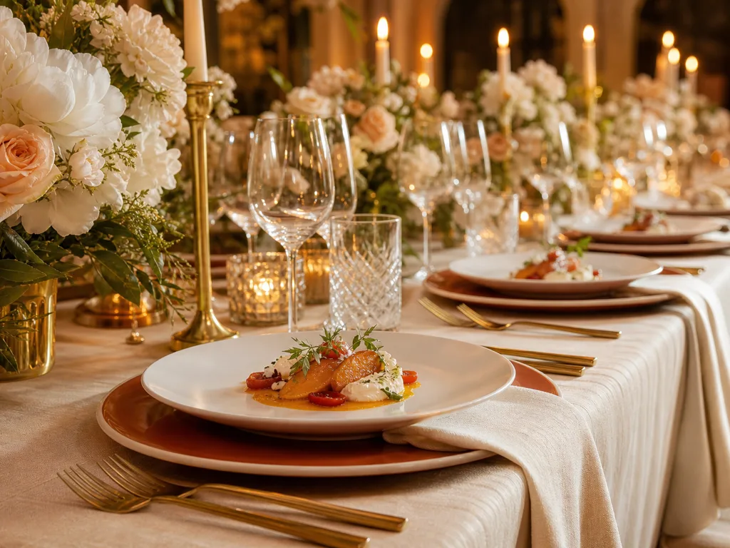 Table de mariage dressée pour un service à l’assiette